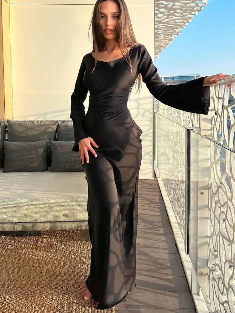 Bandage Patchwork Solid Long Sleeve Lace-Up   High Waist  Casual Dress Mssaz Desses