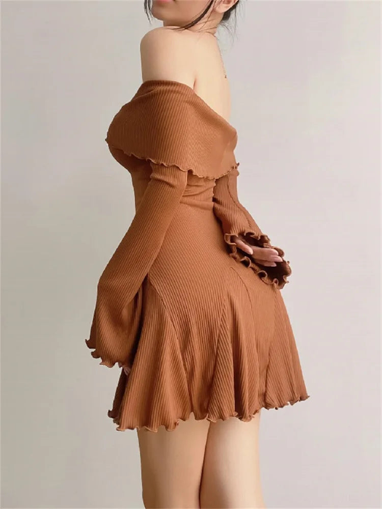 Black Knit Off-Shoulder Loose Slim Ribbed Dress Knitwear Clothes Female Casual Dress Mssaz Desses