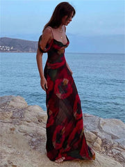 Printed Backless High Waist Holiday Beach Y2k Printed  Casual Dress Mssaz Desses