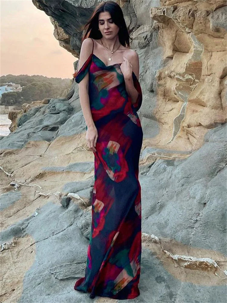 Printed Backless High Waist Holiday Beach Y2k Printed  Casual Dress Mssaz Desses