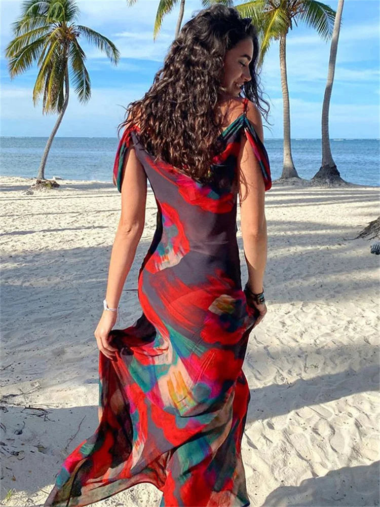 Printed Backless High Waist Holiday Beach Y2k Printed  Casual Dress Mssaz Desses