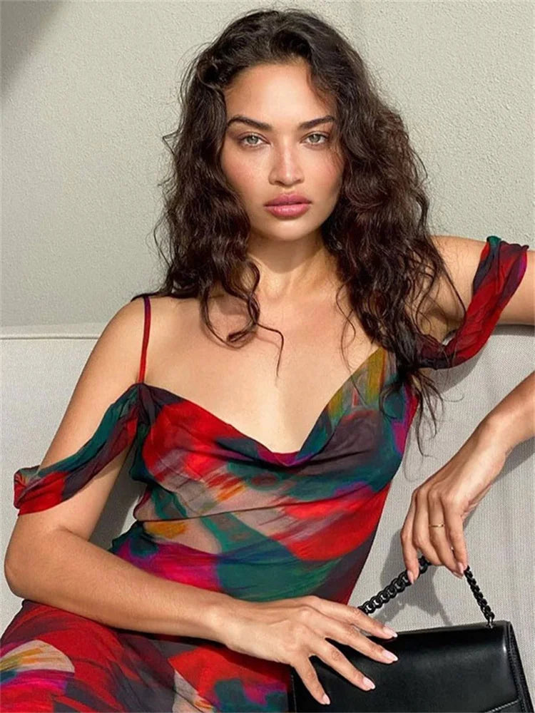 Printed Backless High Waist Holiday Beach Y2k Printed  Casual Dress Mssaz Desses