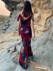 Printed Backless High Waist Holiday Beach Y2k Printed  Casual Dress Mssaz Desses