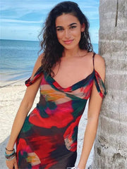 Printed Backless High Waist Holiday Beach Y2k Printed  Casual Dress Mssaz Desses