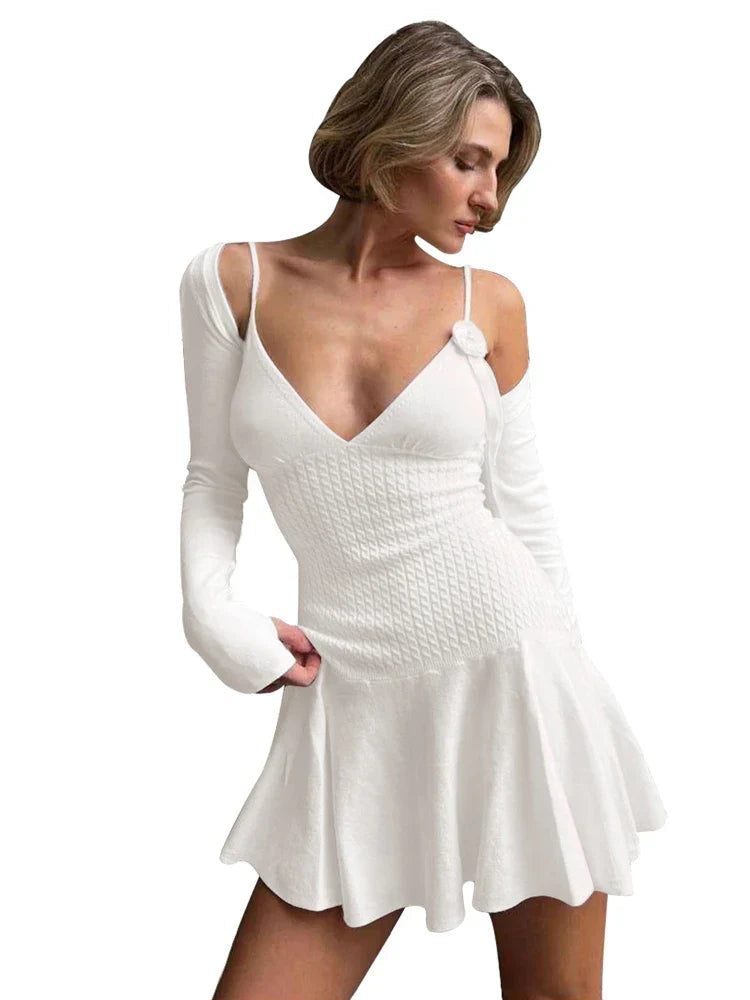 Floral Ribbed Knit Folds  Sleeveless Y2K Female Slim Fit Party Casual Dress Mssaz Desses