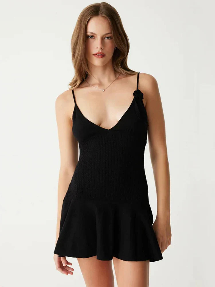 Floral Ribbed Knit Folds  Sleeveless Y2K Female Slim Fit Party Casual Dress Mssaz Desses