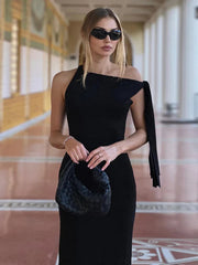 Lace Up Slim Maxi  Hip Wrap Sleeveless Diagonal Collar Evening Bodycon Long Elegant Casual Dress Mssaz Desses