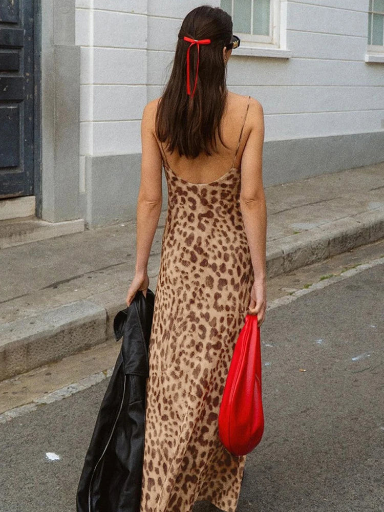 Leopard Print Long Sleeveless Lace Up Streetwear Casual Dress Mssaz Desses