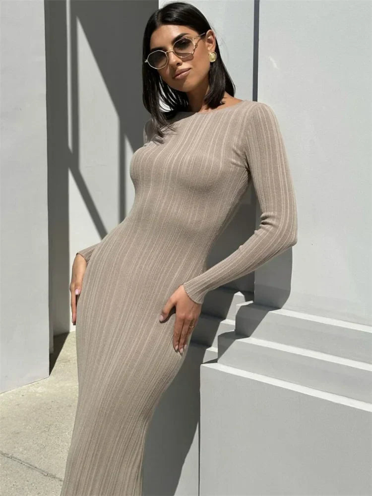 Sleeve Slim Knit High Waist Elegant Party Skinny  Casual Dress Mssaz Desses