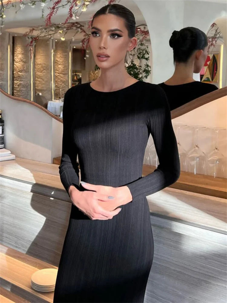 Sleeve Slim Knit High Waist Elegant Party Skinny  Casual Dress Mssaz Desses