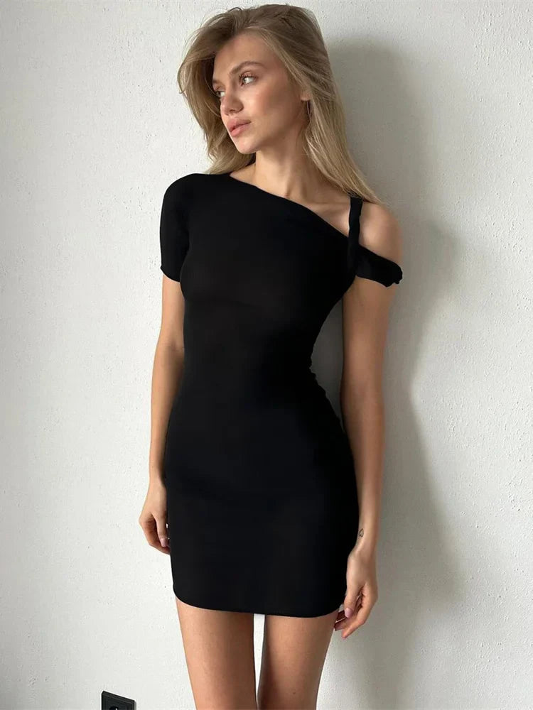Mini For One-Shoulder Slim Elegant Patchwork Y2k Female Casual Dress Mssaz Desses