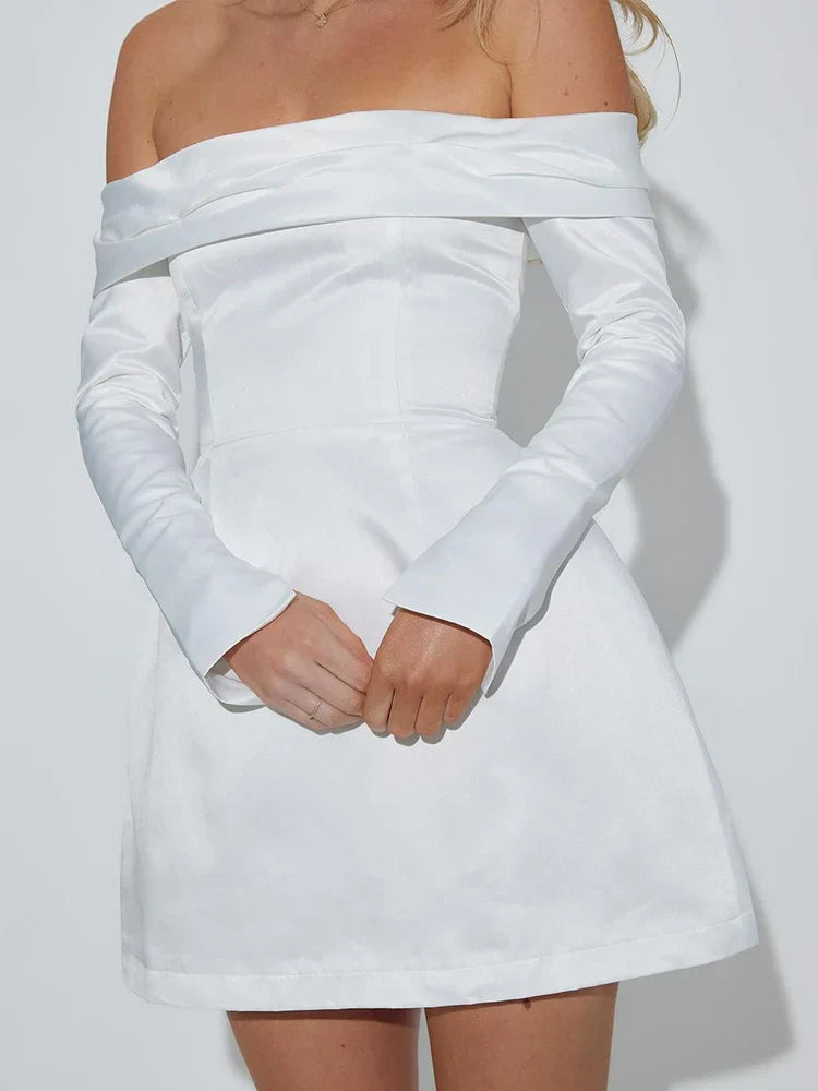Off Shoulder Color Short Strapless Female A-Line Sleeve Evening Party Spring  New Casual Dress Mssaz Desses