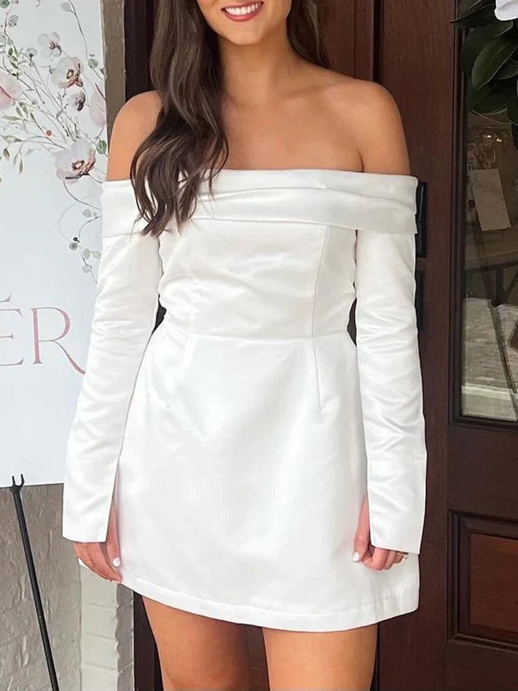 Off Shoulder Color Short Strapless Female A-Line Sleeve Evening Party Spring  New Casual Dress Mssaz Desses