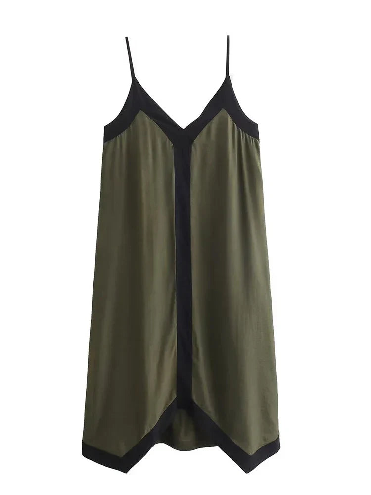 Patchwork Backless Halter  V-Neck Elegant   Gown Ladies Slim Casual Dress Mssaz Desses