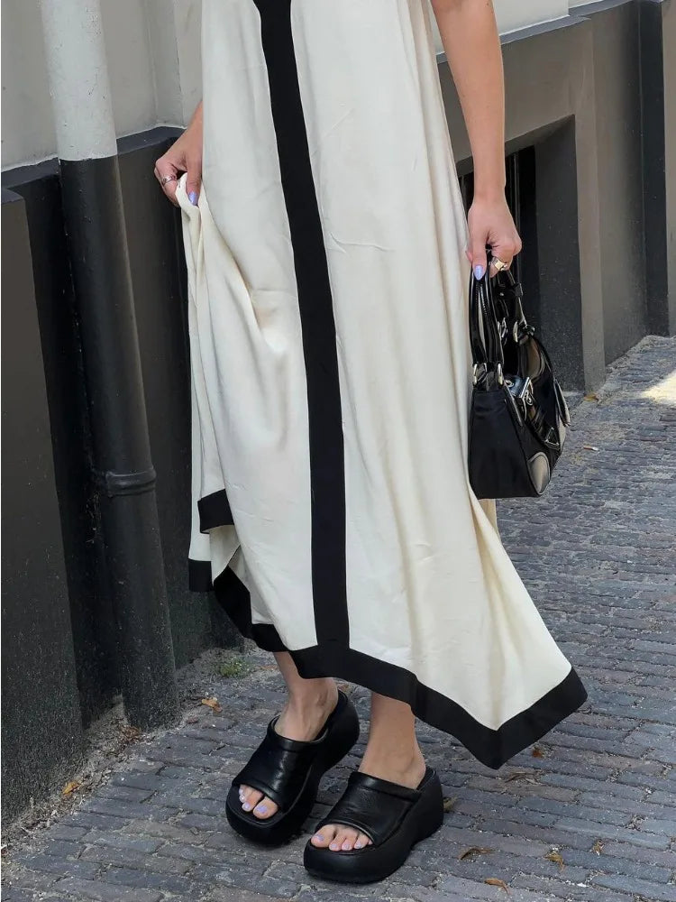 Patchwork Backless Halter  V-Neck Elegant   Gown Ladies Slim Casual Dress Mssaz Desses