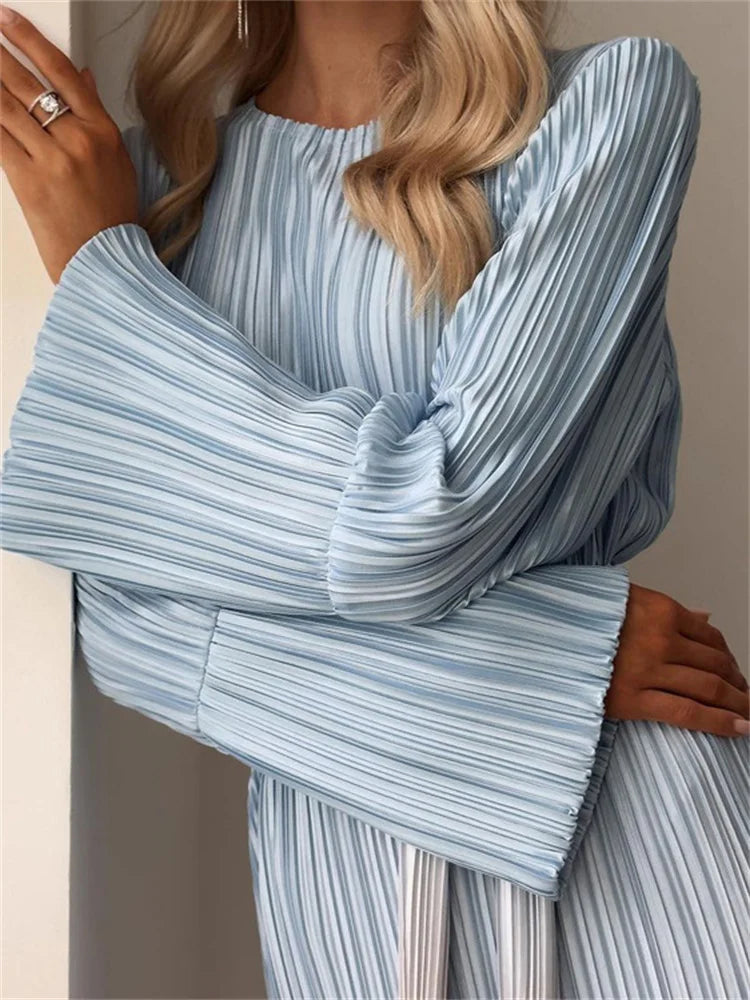 Gradient Lace Up New Sleeved Loose Pullover High Waist Party Casual Dress Mssaz Desses