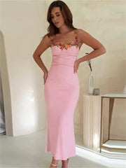 Printed Bandage Long Dress Female Slim Sleeveless High Waist Spaghetti Patchwork Party Casual Dress Mssaz Desses