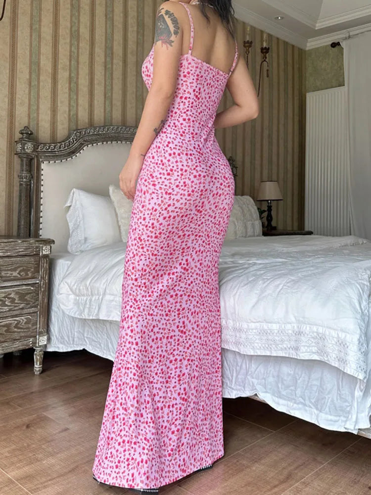 Printed Halter Dresses For Backless  Slim Bandage High Waist Spaghetti Maxi Party Casual Dress Mssaz Desses