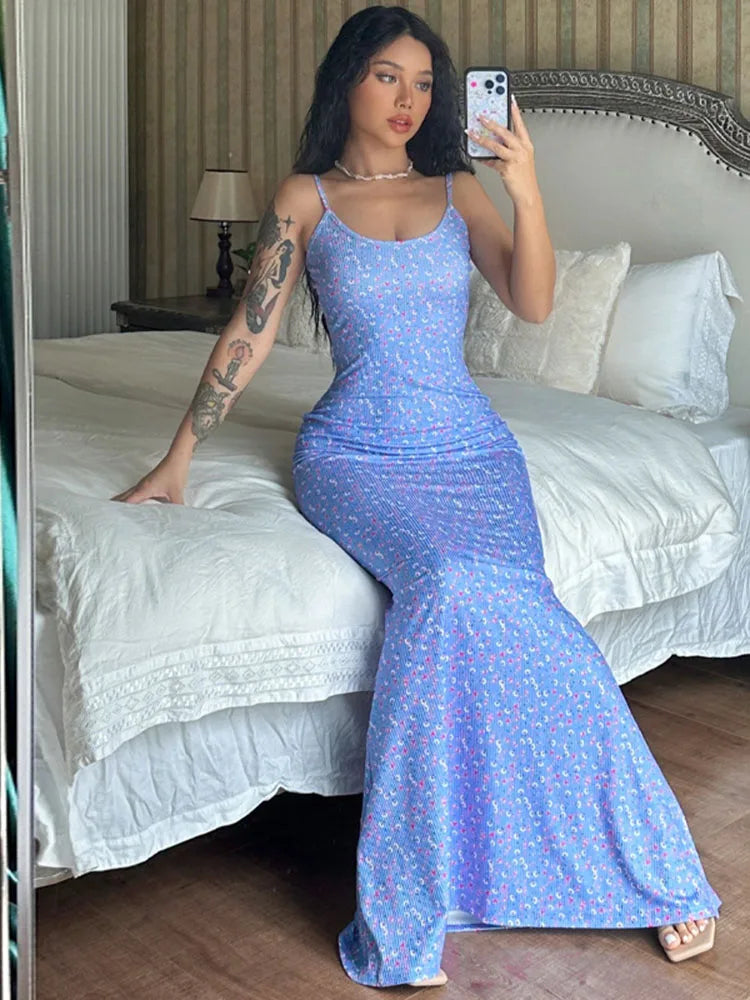 Printed Halter Dresses For Backless  Slim Bandage High Waist Spaghetti Maxi Party Casual Dress Mssaz Desses