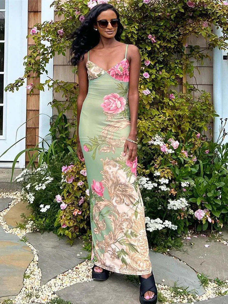 Halter Female Backless  V-Neck Maxi Elegant Sleeveless Party Casual Dress Mssaz Desses