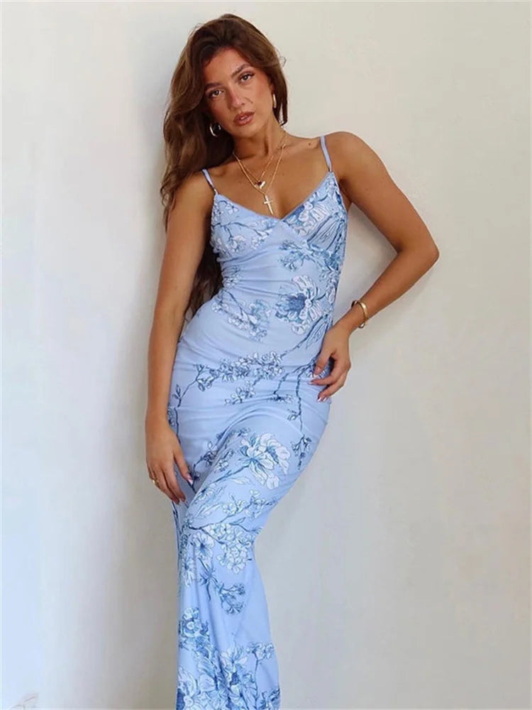 Halter Female Backless  V-Neck Maxi Elegant Sleeveless Party Casual Dress Mssaz Desses