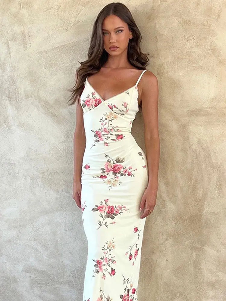 Halter Female Backless  V-Neck Maxi Elegant Sleeveless Party Casual Dress Mssaz Desses