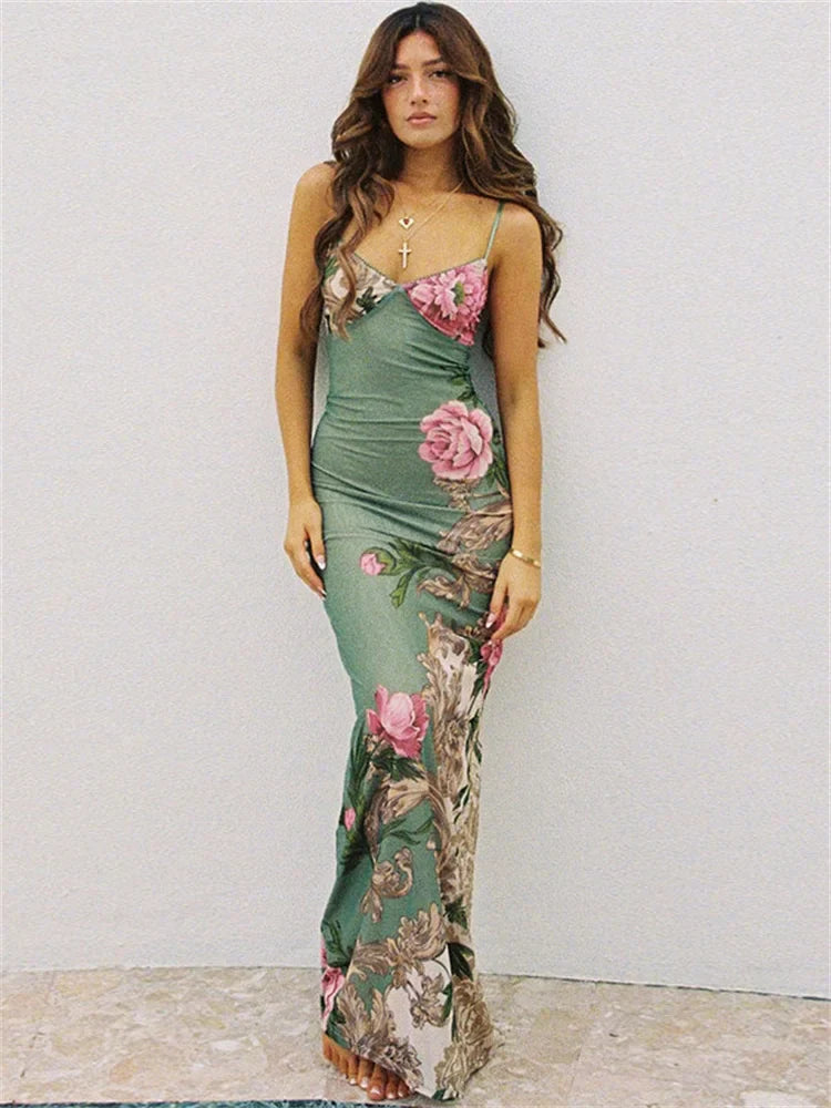 Halter Female Backless  V-Neck Maxi Elegant Sleeveless Party Casual Dress Mssaz Desses