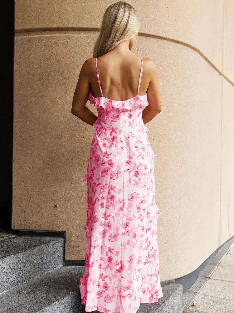 V-Neck Backless Spaghetti High Waist Party Dress  Long Casual Dress Mssaz Desses