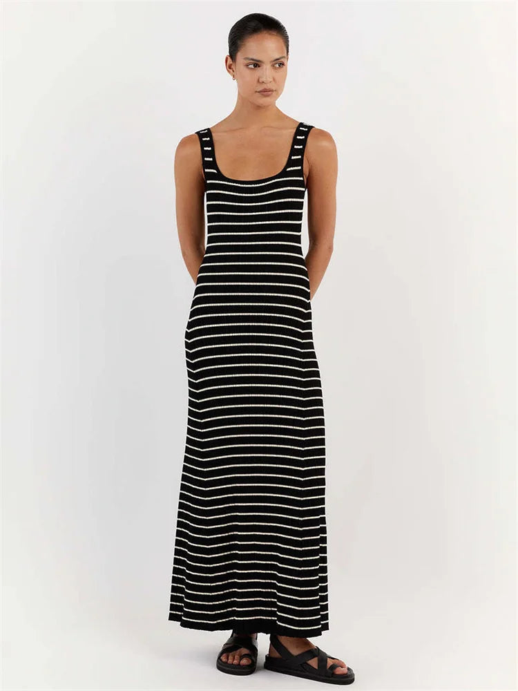 Knit Backless Scoop Neck Sleeveless Slim Elegant Party Spaghetti Holiday Beach Casual Dress Mssaz Desses
