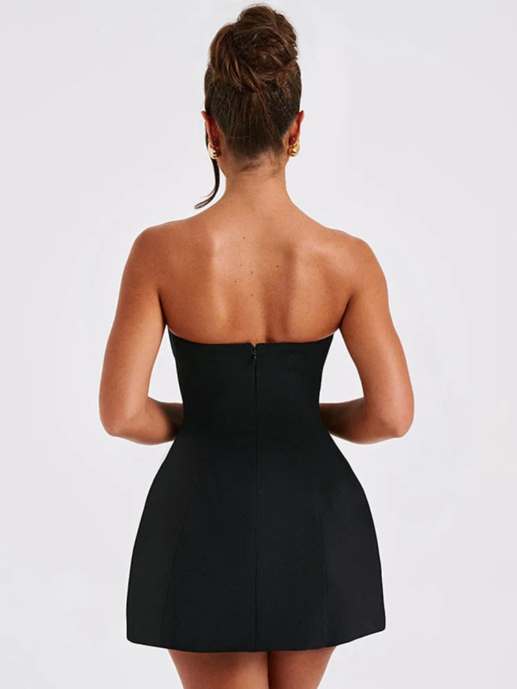 White Patchwork Bandeau Backless Slim Party Gown Elegant New Casual Dress Mssaz Desses