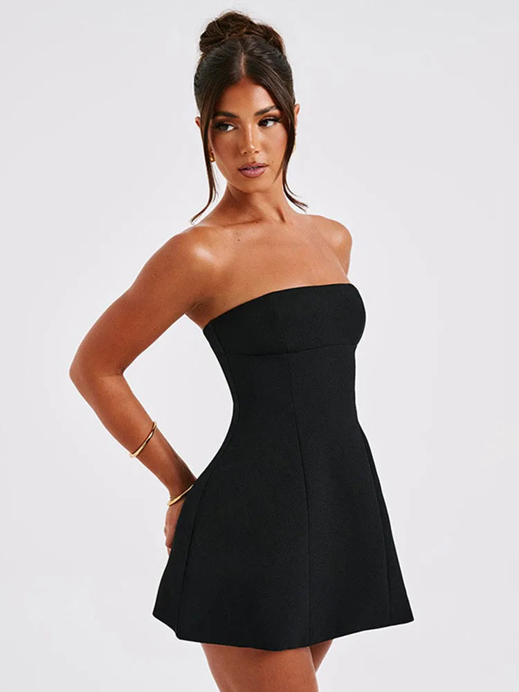White Patchwork Bandeau Backless Slim Party Gown Elegant New Casual Dress Mssaz Desses