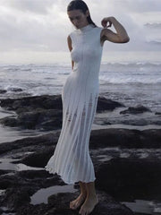 Knit Maxi Female Hollow Out Sleeveless Knitwear Elegant Pullover Casual Dress Mssaz Desses