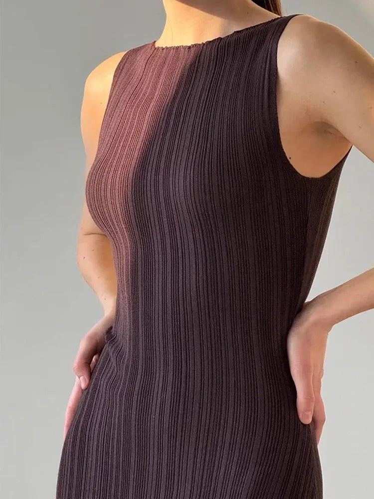 Sleeveless Maxi Female High Waist Color Pullover Elegant Knitwear  Casual Dress Mssaz Desses