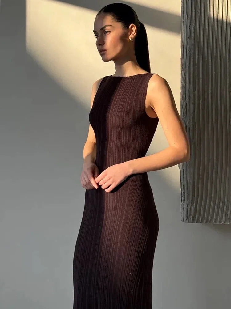 Sleeveless Maxi Female High Waist Color Pullover Elegant Knitwear  Casual Dress Mssaz Desses