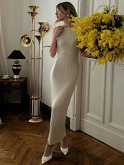 Sleeveless Maxi Female High Waist Color Pullover Elegant Knitwear  Casual Dress Mssaz Desses
