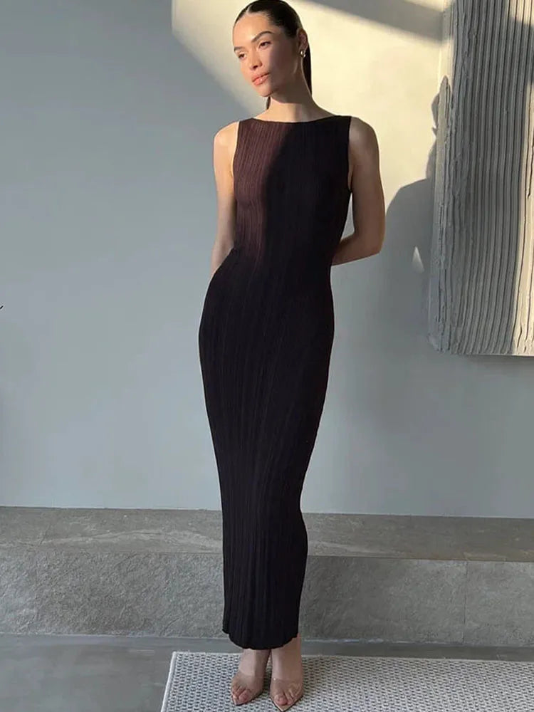 Sleeveless Maxi Female High Waist Color Pullover Elegant Knitwear  Casual Dress Mssaz Desses