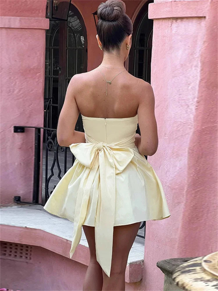 Tee Bow Bandeau Sleeveless Patchwork Bandage Female Lace-Up Casual Dress Mssaz Desses