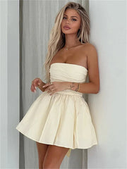 Tee Bow Bandeau Sleeveless Patchwork Bandage Female Lace-Up Casual Dress Mssaz Desses