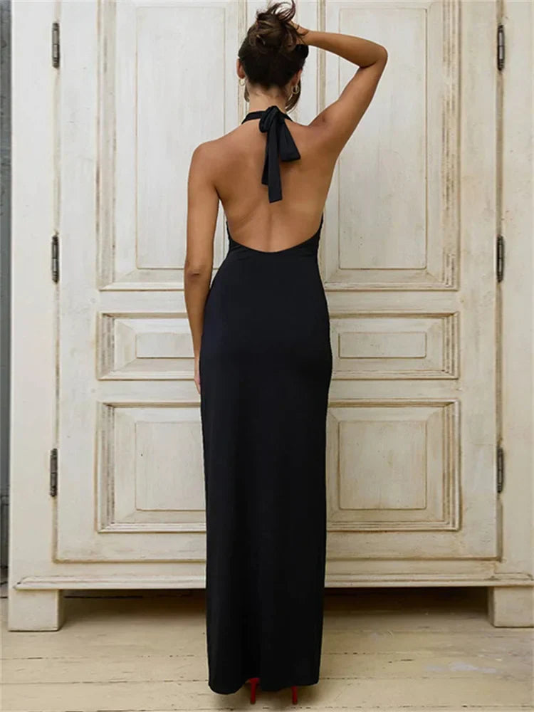Maxi Split Pleated Lace-Up Backless   Clothes Casual Dress Mssaz Desses