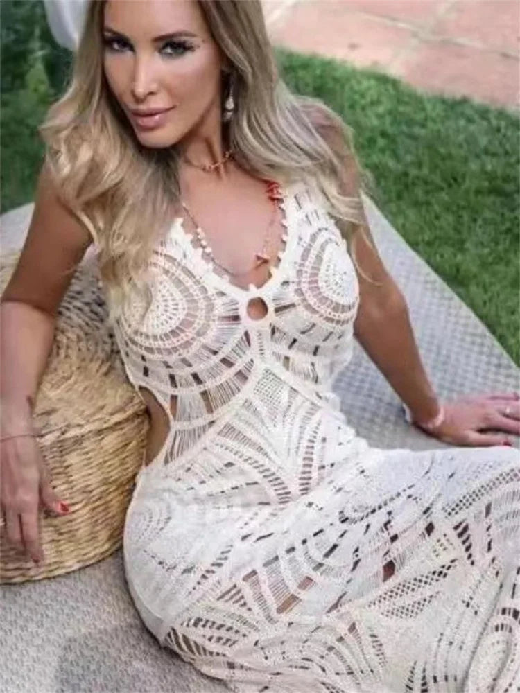Female Cover Up Mesh See-Through Split Long Sleeve  Beach New Casual Dress Mssaz Desses