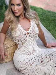 Female Cover Up Mesh See-Through Split Long Sleeve  Beach New Casual Dress Mssaz Desses