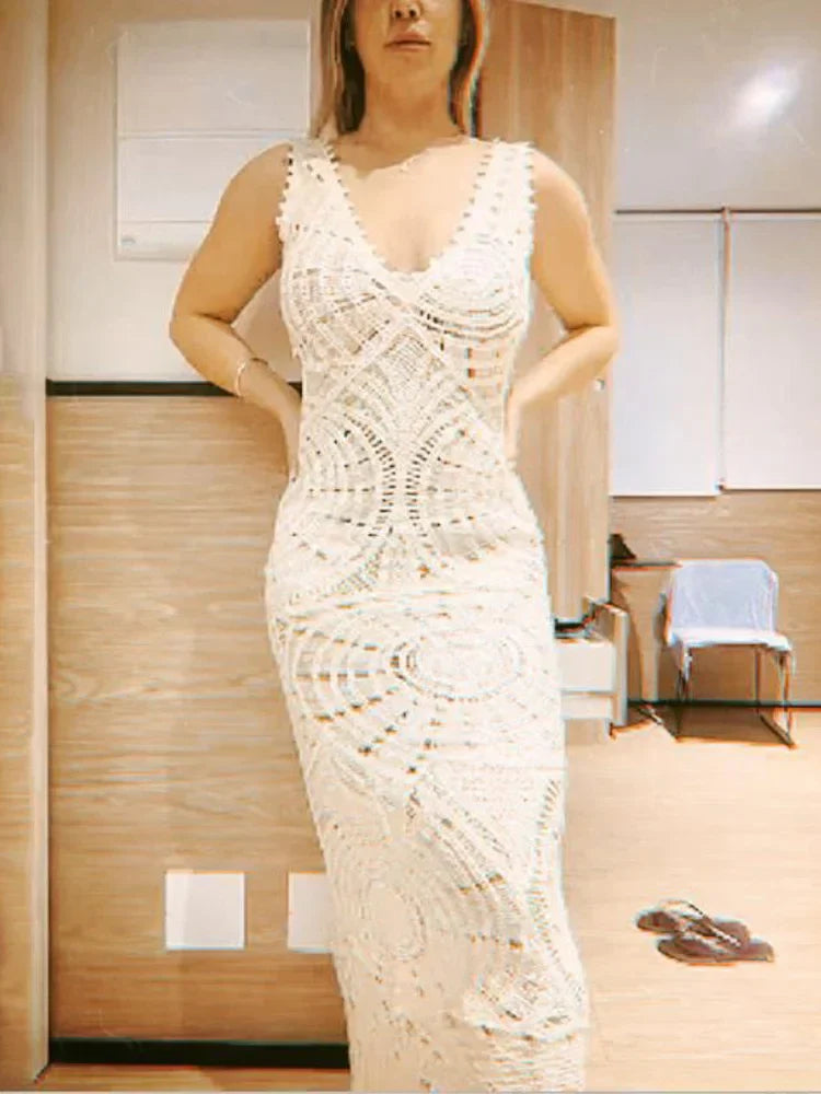 Female Cover Up Mesh See-Through Split Long Sleeve  Beach New Casual Dress Mssaz Desses