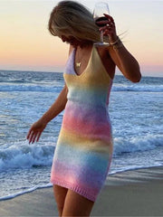 Knitted Spaghetti Strap Maxi Dresses Holiday Hollow Out Split Beach Clothes  Casual Dress Mssaz Desses