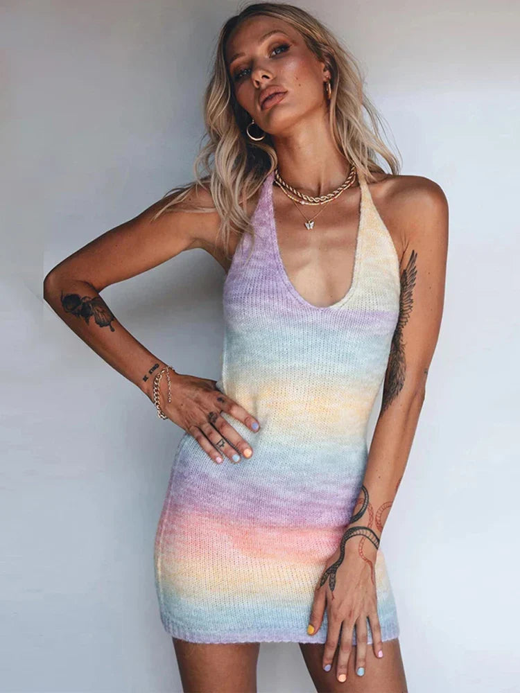 Knitted Spaghetti Strap Maxi Dresses Holiday Hollow Out Split Beach Clothes  Casual Dress Mssaz Desses