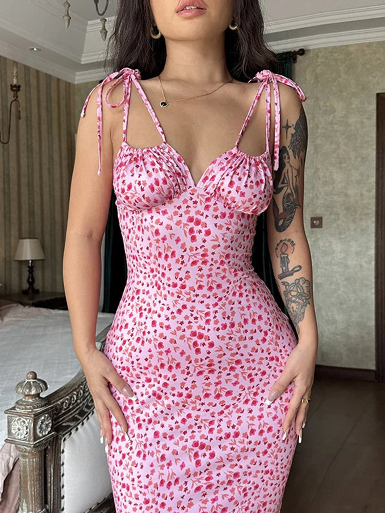 Flowers Suspender Wrap Backless Lady Beach Bodycon Casual Dress Mssaz Desses