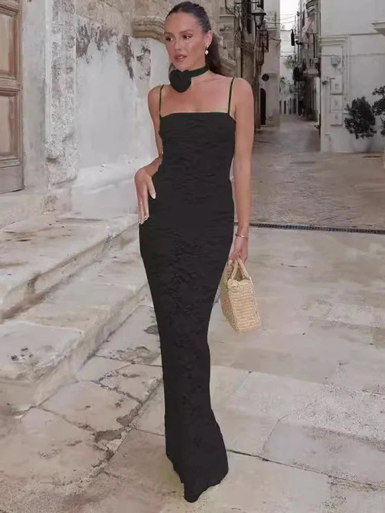 Printed See-Through Female Backless High Waist Elegant Halter Bandage Spaghetti Casual Dress Mssaz Desses