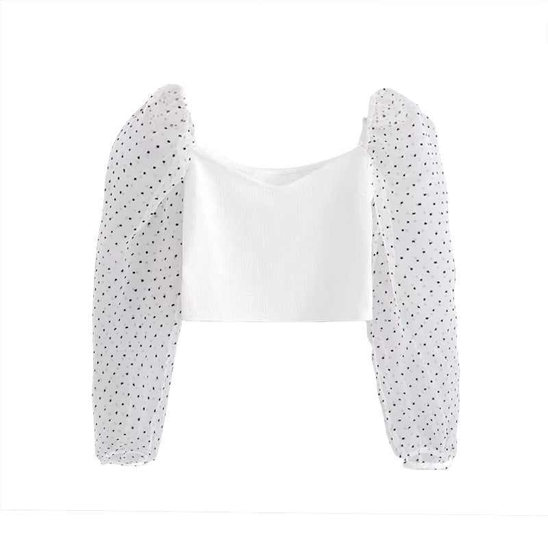 Transparent Long Sleeve Mesh Patchwork Blouses Mssza