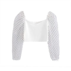 Transparent Long Sleeve Mesh Patchwork Blouses Mssza