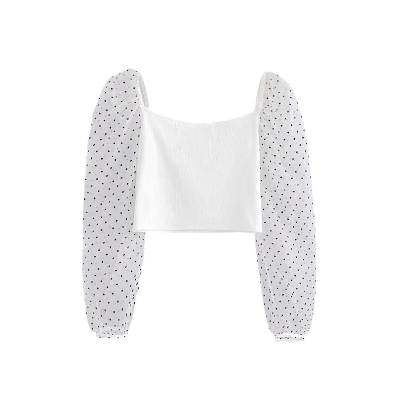 Transparent Long Sleeve Mesh Patchwork Blouses Mssza