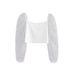 Transparent Long Sleeve Mesh Patchwork Blouses Mssza